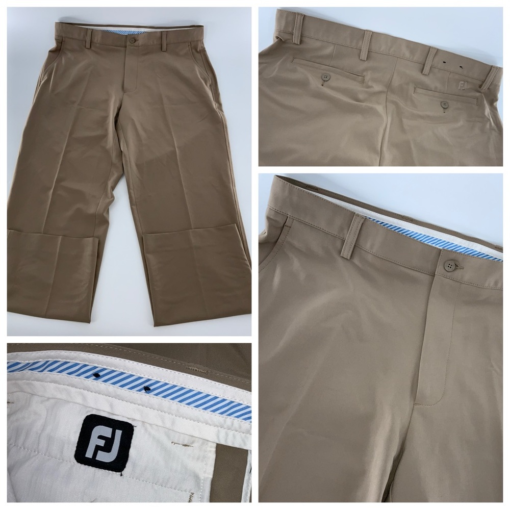 FootJoy Golf Pants 37×30 Men Tan Poly Spandex Flat Front New YGI N4-16